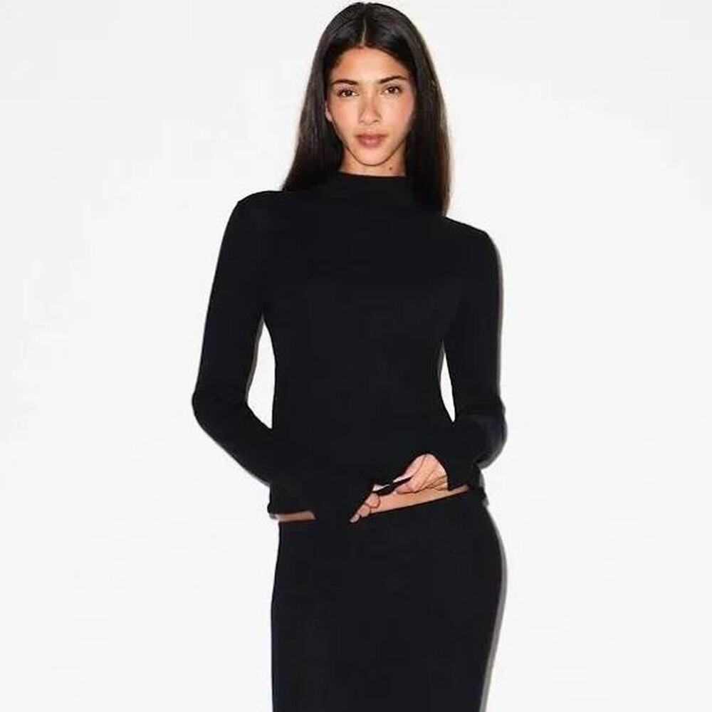 SKIMS SHEER Cashmere Turtleneck - Onyx Size XS NWT #1467